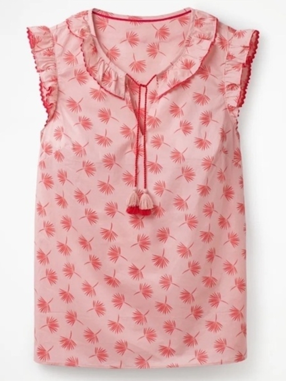 Boden Pink Red Palm Laurie Blouse 8 Summer Spring Beach 100% Cotton